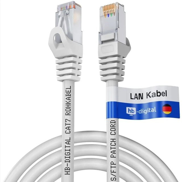 hb-digital Patchkabel CAT 7 Ethernet LAN Rohkabel RJ45 S/FTP PiMF LSZH AWG 26 Weiß, Länge: 0,25 m - Bild 1