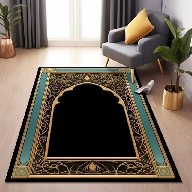 Karpetti Gebetsteppich mit orientalischem Design, Schwarz, B/T: 80 x 50 cm - Bild 1