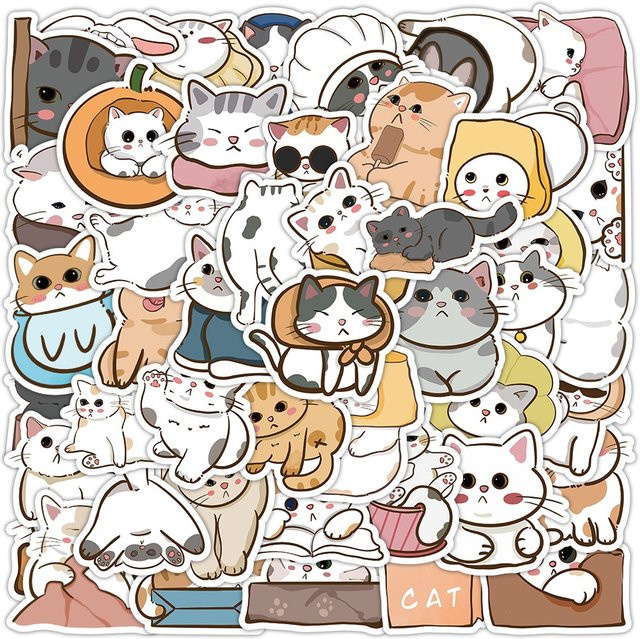 60 Stück Cartoon Katze Aufkleber Set in Multicolour von BulingBulingStickers Shop für Skateboard, Auto, Helm und Notebook - Bild 1