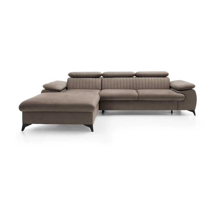 Vente-unique Schlafsofa Samara in L-Form aus Samt, Farbe Taupe, Breite: 280 cm - Bild 2