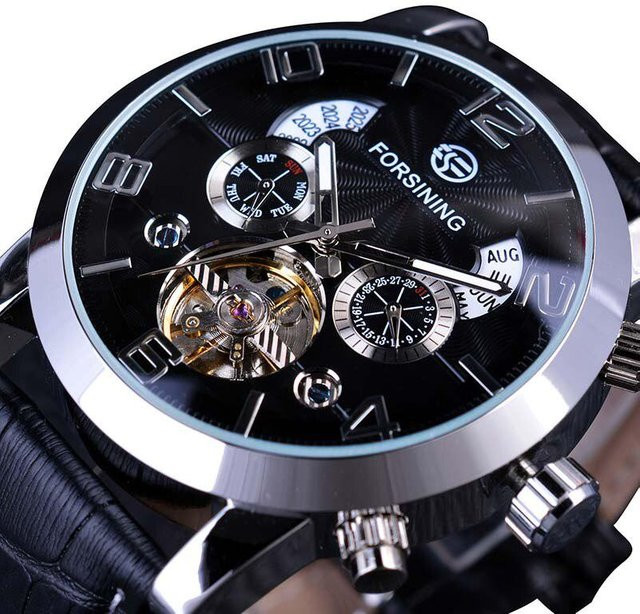 Forsining Armbanduhr, Automatik, Edelstahl, Leder, Weiß, Herren, 46 mm - Bild 1