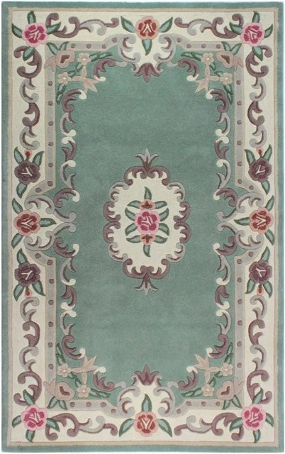 Flair Rugs Wollteppich Aubusson in Grün mit floralem Design, handgeknüpft, B: 240 cm, T: 150 cm - Bild 1