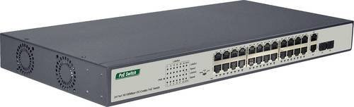 Digitus Professional DN-95343 Fast Ethernet PoE Switch mit 24 Ports 10/100 Mbit/s und 2 Combo Gigabit SFP Uplink Ports, 370 W PoE-Budget, Schwarz/Silber - Bild 1