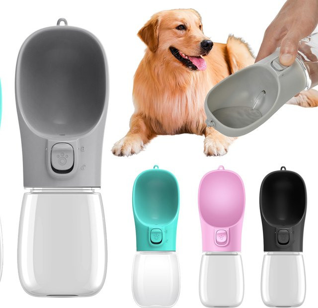 Holapet Tragbare Hundewasserflasche für unterwegs in Grau, 550 ml Trinknapf für Hunde und Katzen - Bild 1