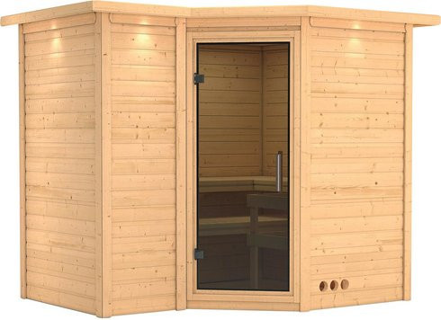 Karibu Sauna Riga 2 für 4 Personen aus Fichtenholz in Beige ohne Ofen B: 264 cm, T: 212 cm, H: 198 cm - Bild 1