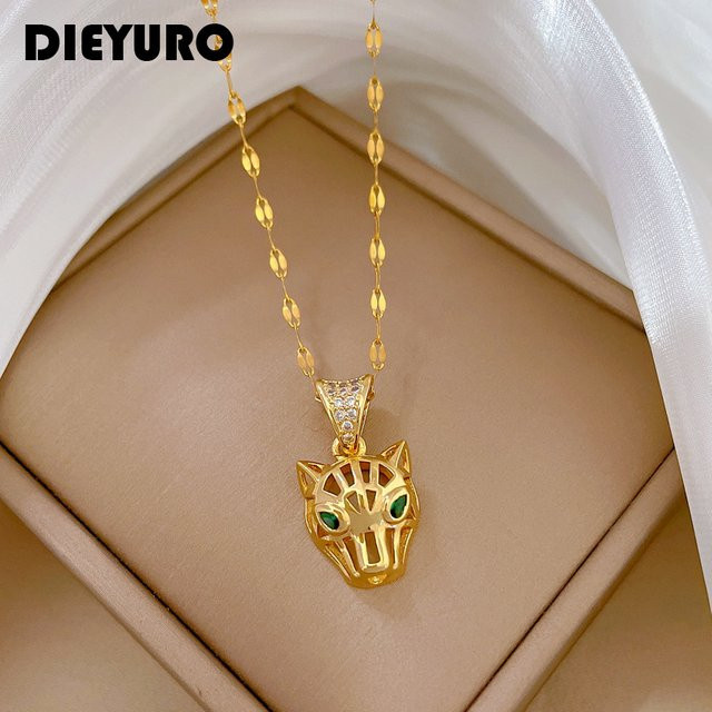 DIEYURO Halskette Leopard Kopf Anhänger, Edelstahl, Gold, Damen - Bild 1