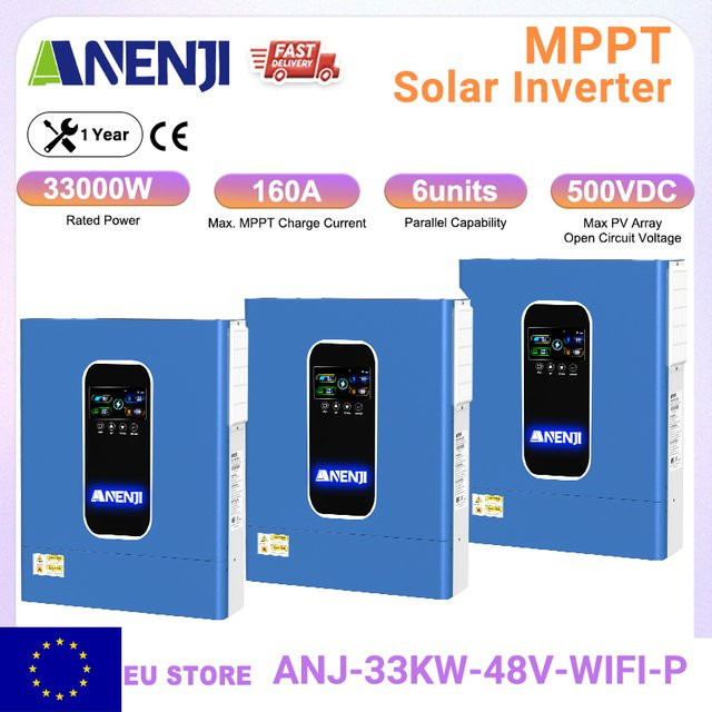 ANENJI Hybrid-Solarwechselrichter 33kW 48V 3-Phasen MPPT mit reiner Sinuswelle 160A Off-Grid/On-Grid Solarregler PV 500VDC WiFi in Blau - Bild 1