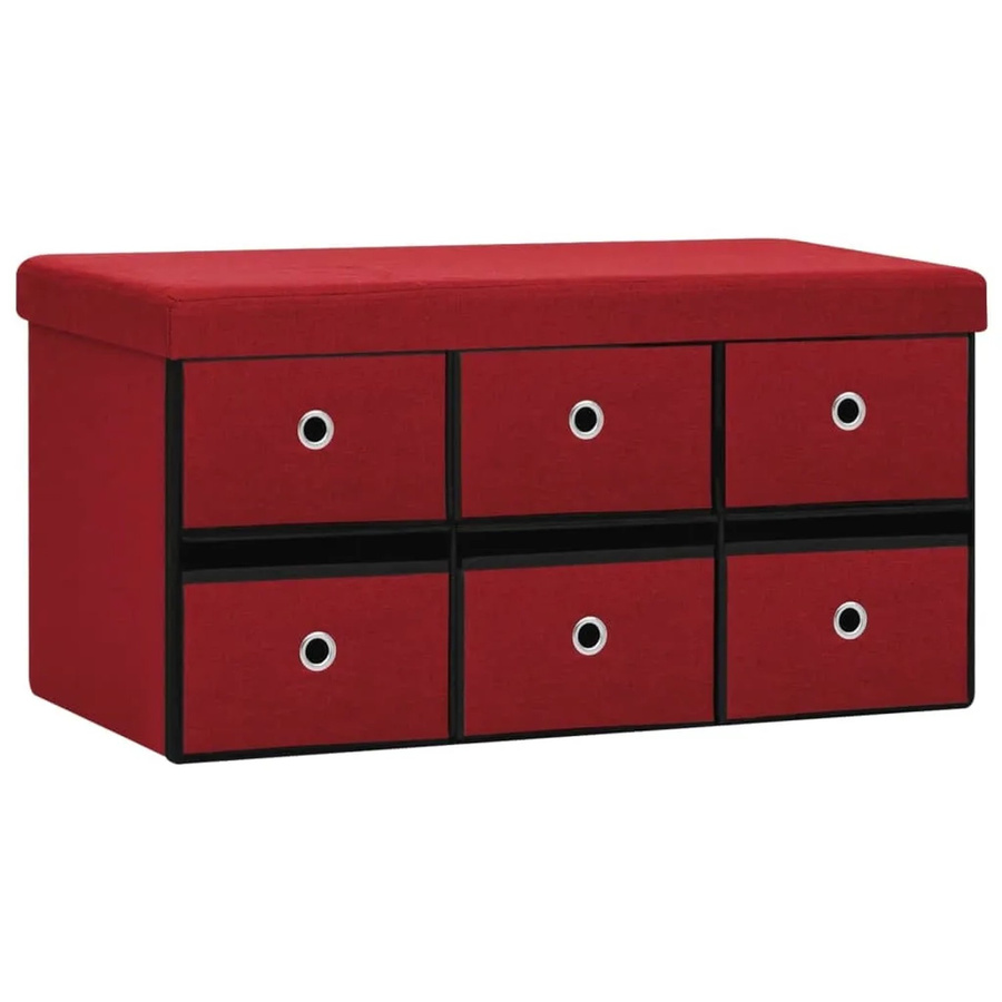 vidaXL Faltbare Sitzbank mit Stauraum in Weinrot mit Leinenoptik, B/T/H: 76 x 38 x 38 cm - Bild 2