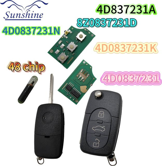 2 Stück QCONTROL Fernbedienungsschlüssel mit Glaschip und PCB-Platine für Audi A3 A4 A6 A8 TT RS4 Quattro alte Modelle, 433MHz, Schwarz - Bild 1