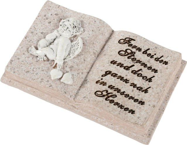 Flower Power Gedenkbuch mit floralem Schriftzug aus Polystone in Beige, B/T/H: 8 x 5 x 1,5 cm - Bild 1