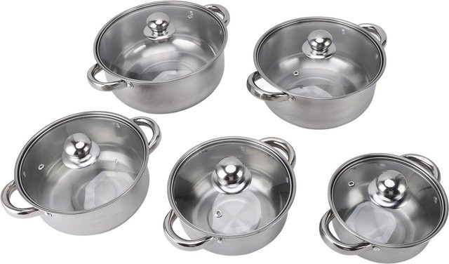 5-teiliges Edelstahl-Topfset von CosyHome in Grau mit Glasdeckeln - Bild 1