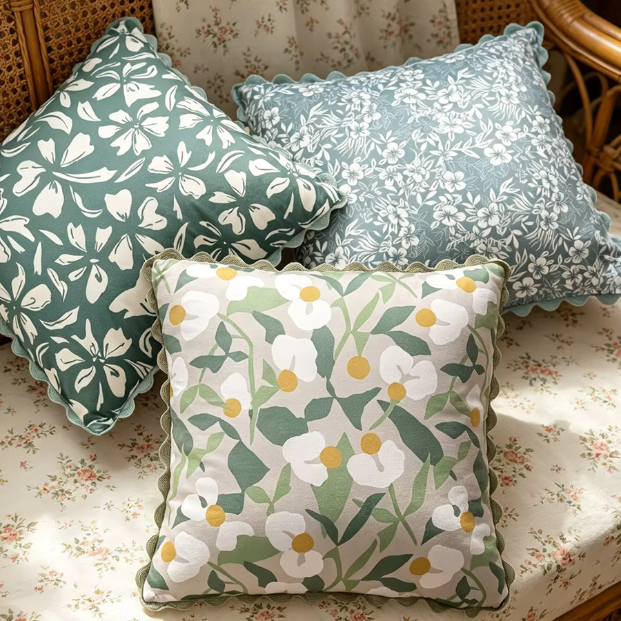 BUYNOW Kissenbezug mit Frühlingsblumen-Aufdruck und Spitzenbesatz, quadratisch, Multicolour, Breite: 45 cm, Höhe: 45 cm, Tiefe: 45 cm - Bild 5