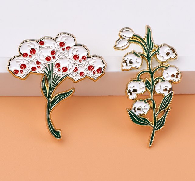 Ramulus Brosche, Schädel Blume Emaille, Unisex - Bild 1