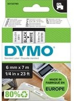 DYMO D1 Schriftbandkassette für Namensetiketten, Farbe: Weiß, Schriftfarbe: Schwarz, Breite: 6 mm, Länge: 7 m - Bild 1