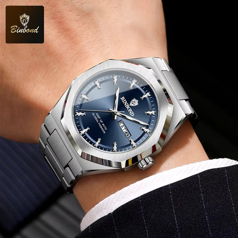 BINBOND Armbanduhr Edelstahl, Quarz, Blau, Herren - Bild 3