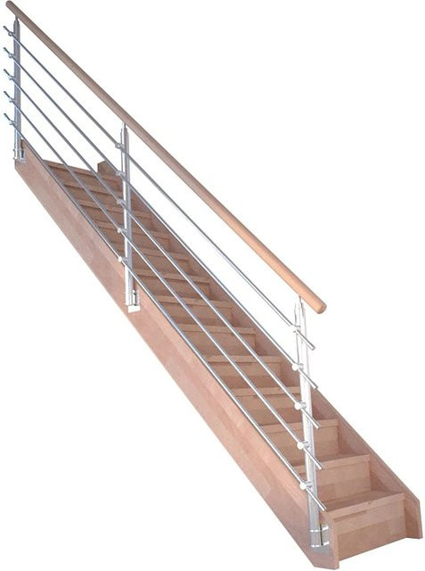 StarWood Treppe Mykonos Pro Gerade in Buche mit Design-Geländer aus Edelstahl, Braun/Mehrfarbig, Breite: 80 cm, Höhe: 280 cm, Tiefe: 23 cm - Bild 1