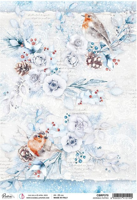 Ciao Bella Motiv-Strohseide Vögel im Winter in Blau und Multicolour, A4, Papier - Bild 1