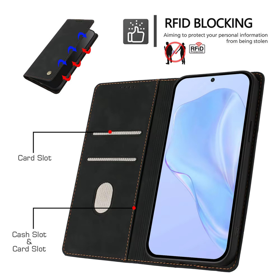 Realme GT 7T GT 7 Pro 5G Flip Cover Leder Hülle mit Anti-Diebstahl-Bürsten-Design in Schwarz und Gelb - Bild 3