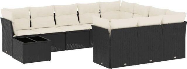 vidaXL 11-teilige Garten-Sofagarnitur aus Polyrattan in Schwarz mit Kissen für Garten, Terrasse und Innenhof - Bild 1