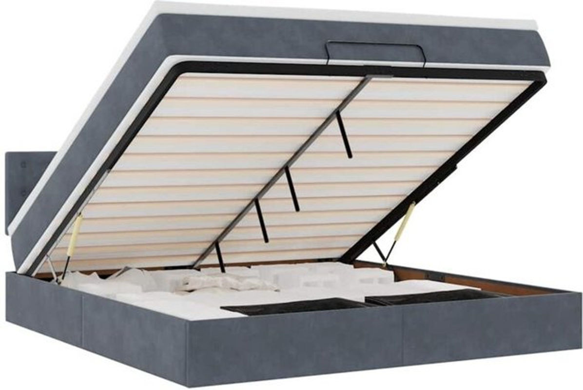Vidaxl Ottoman Polsterbett mit Matratze aus Samt in Anthrazit Grau, B/T/H: 180 x 200 cm - Bild 1