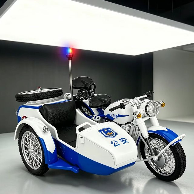 WELLY Polizei-Dreirad-Motorradmodell, Metall, 1:10, mit Licht und Sound - Bild 1
