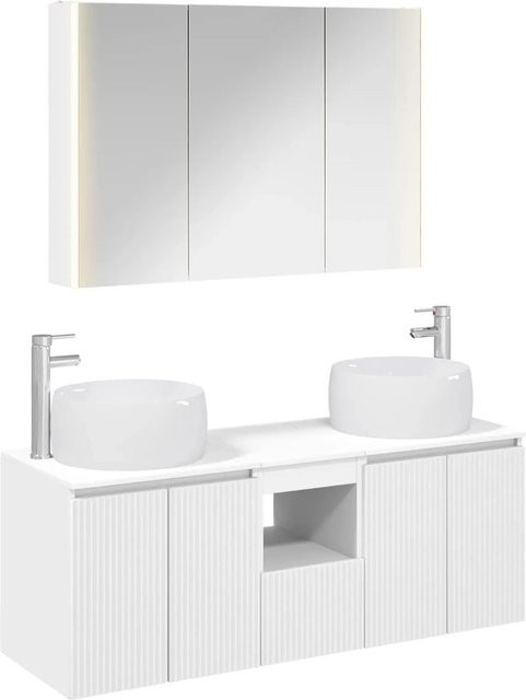 vidaXL Badezimmerschrank-Set 4-teilig in Weiß, modernes Design mit LED-Beleuchtung und Waschtischunterschrank aus MDF - Bild 1