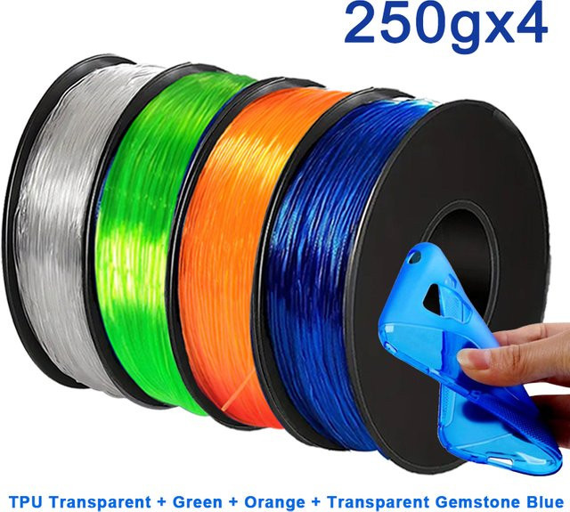 3D Maliang TPU Filament 1,75 mm elastisch transparent orange, 4 x 250 g - Bild 1