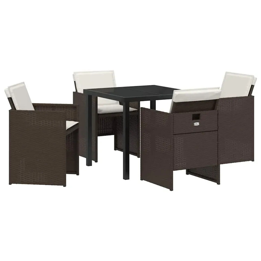 vidaXL Garten Essgruppe 5-teilig aus Poly-Rattan und Stahl in Braun mit Glastisch - Bild 2