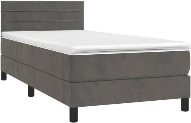 vidaXL Boxspringbett mit Matratze in Dunkelgrau, Samt, mit LED-Unterbettbeleuchtung und USB-Anschluss, B/T/H: 100 x 200 x 203 cm - Bild 1
