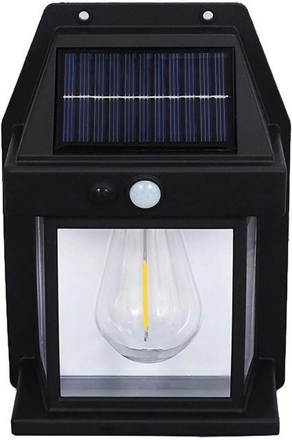 Kebidumei Solar Wandleuchte Retro Design mit Bewegungssensor IP65, LED Wolfram-Optik, Schwarz, B/T/H: 17,0 x 12,0 x 12,0 cm - Bild 1