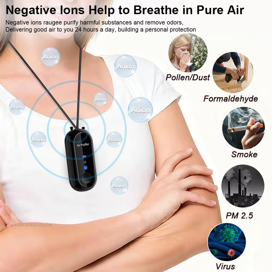 Cooskr Mini-Luftreiniger mit Negativ-Ionen-Generator, tragbarer Ioniser in Schwarz für Auto und Zuhause zur Entfernung von Rauch und PM2,5 - Bild 2