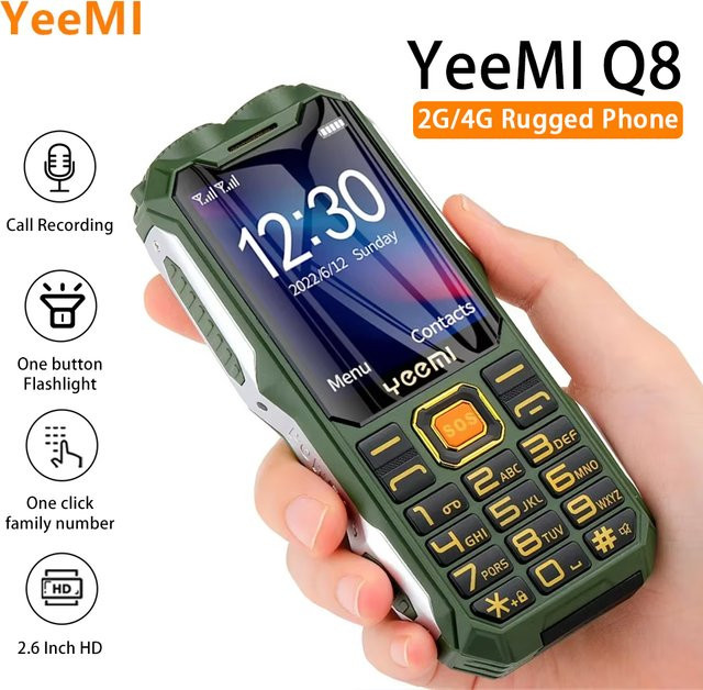YeeMI Q8 Robustes 4G LTE Handy in Grün mit 2,6 Zoll HD Display, Wasserdicht und SOS-Funktion für Senioren mit 16800mAh Akku und großem Lautsprecher - Bild 1