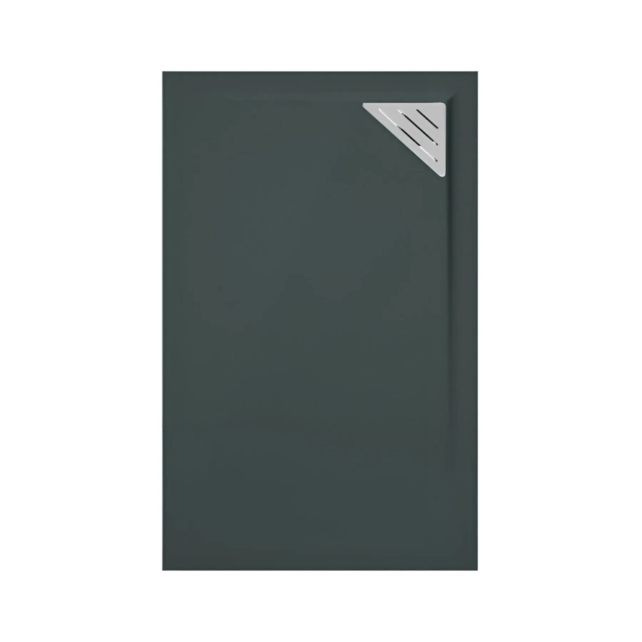 Mirlo Trinity Duschwanne aus Mineralguss in Anthrazit, extra flach, rechteckig, mit Ablaufschutz in Chrom, Ablauf rechtsbündig, B: 170 cm, T: 80 cm, H: 3 cm - Bild 2