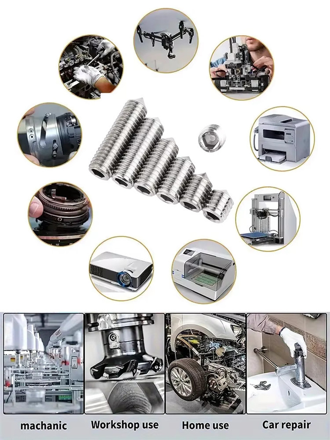 MIVM Edelstahl-Set mit Innensechskantschrauben, Stellschrauben und spitzen Ösen, 300 Stück, Silber - Bild 5