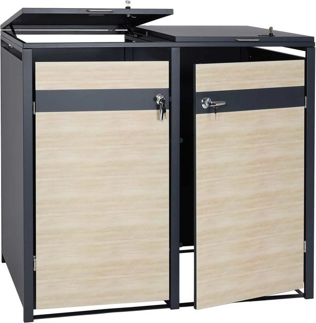 PROREGAL Mülltonnenbox 2er Set in Anthrazit mit Buche-Holzoptik Hellbraun, B/T/H: 117 x 132 x 80 cm - Bild 1