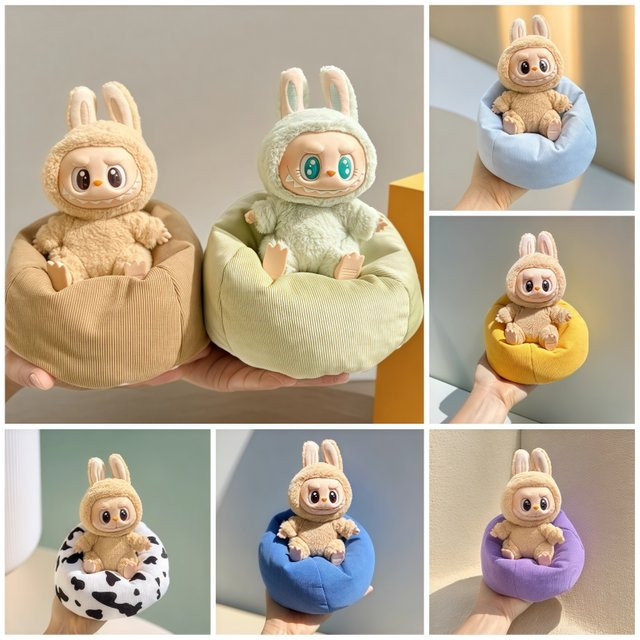 ZHOUCHEN Labubu Puppensofa aus Plüsch für V1 V2 V3, buntes Mini-Sofabett Zubehör für Plüschpuppen, Höhe: 17 cm - Bild 1
