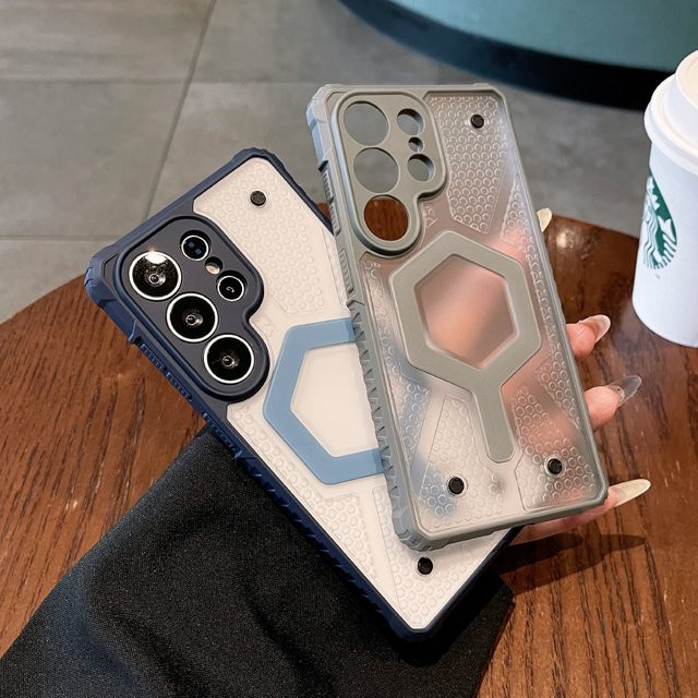 Rutschfeste Samsung Phone Case Schutzhülle aus transparentem PC mit MagSafe Unterstützung für S26 Ultra Plus S24 S22 S23 S25 Ultra FE in Blau - Bild 1