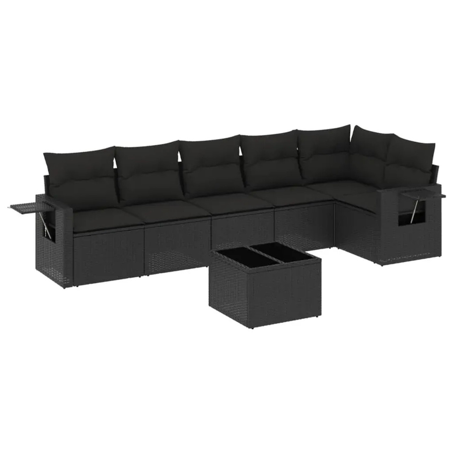 vidaXL 7-teilige Garten-Sofagarnitur aus Poly-Rattan mit Kissen in Schwarz - Bild 2