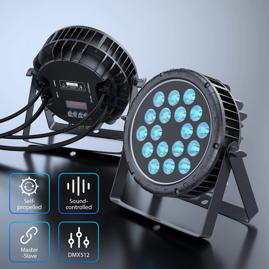 Yiflamefly 4er-Set RGBW LED Par-Leuchten, 180W IP65 wasserdichte Bühnenbeleuchtung mit DMX512 für Außenbereiche und Veranstaltungen, Schwarz - Bild 2