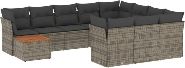 vidaXL 11-tlg Garten-Sofagarnitur aus Poly Rattan und Akazienholz in Grau Modell 42 - Bild 1
