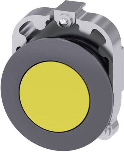 Siemens Drucktaster 3SU1060-0JA30-0AA0 mit flachem Betätiger und Frontring aus Metall in Gelb mit Druckentriegelung - Bild 1