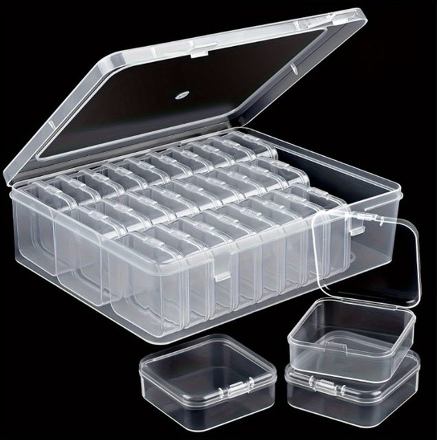30er Set transparente Perlen-Aufbewahrungsboxen aus Kunststoff mit Deckel für Schmuck, Bastelzubehör und Kleinteile - Bild 1