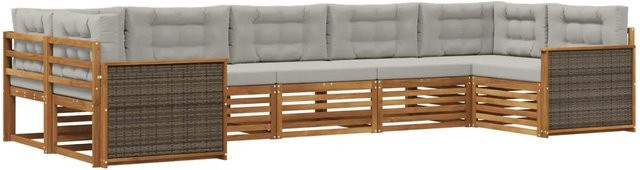 vidaXL Outdoor-Sofagarnitur L-Form aus Akazienholz mit Kissen in Natur und Hellgrau - Bild 1