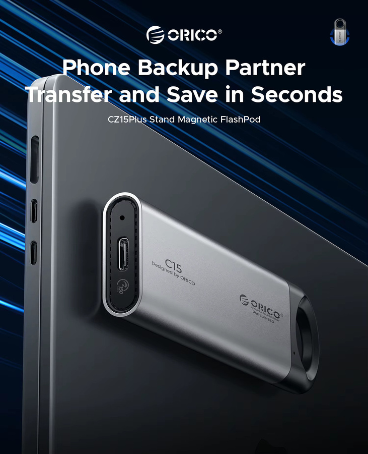ORICO Tragbare SSD für iPhone 15 16 Serie, Tablets und Laptops mit bis zu 150 MB/s und Aufhängeöse - Bild 2