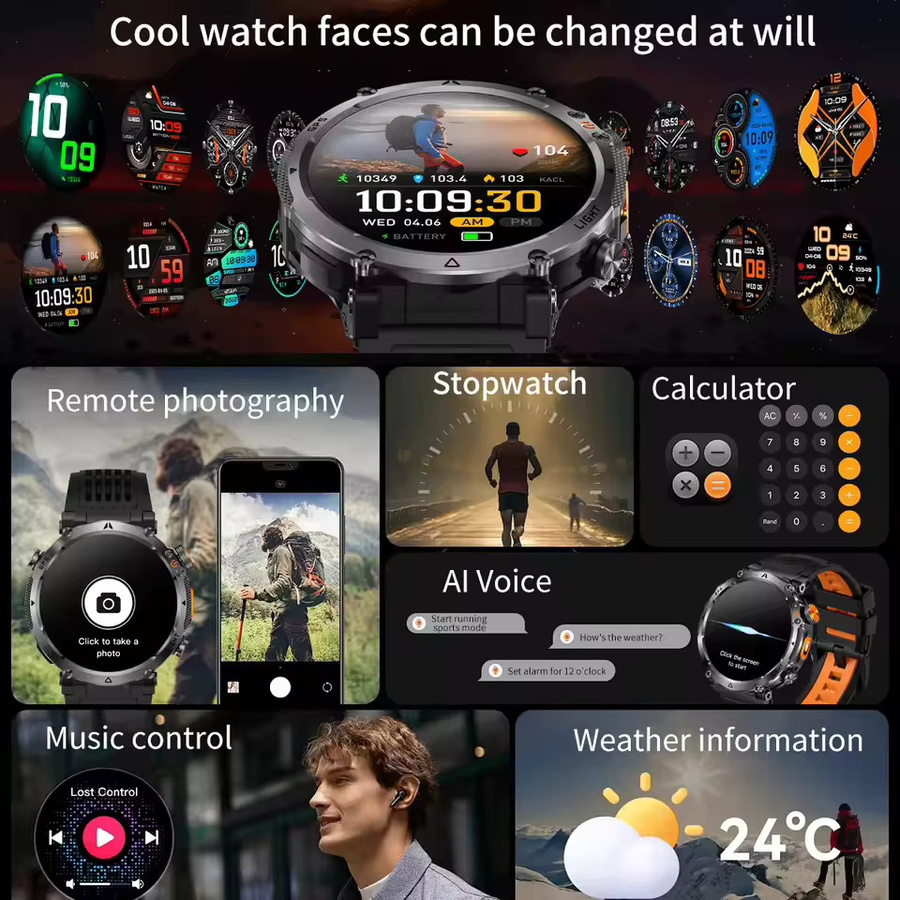 KULANNDER Smartwatch, GPS, Schwarz, 3 ATM, Herren - Bild 3