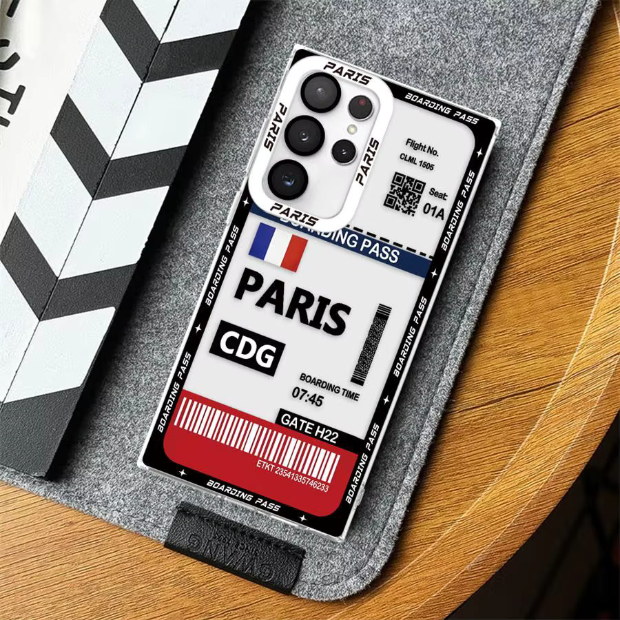 Weiche Handyhülle Moskau Paris Boarding Pass Design für Samsung Galaxy S22 S23 S24 S25 Ultra S21 Note 20 Plus Multicolor - Bild 2