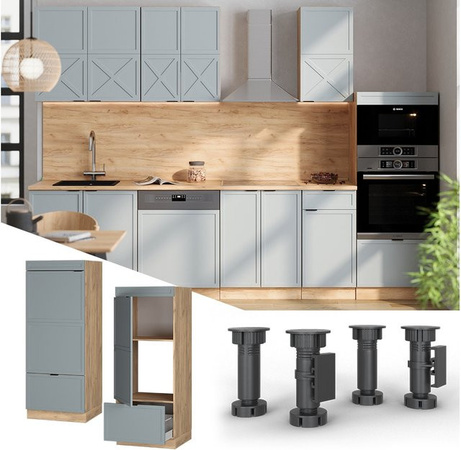 Vicco Mikrowellenschrank Fame-Line in Eiche Hellblau-Grau mit Schublade und Soft-Close-Türen, Breite: 60 cm