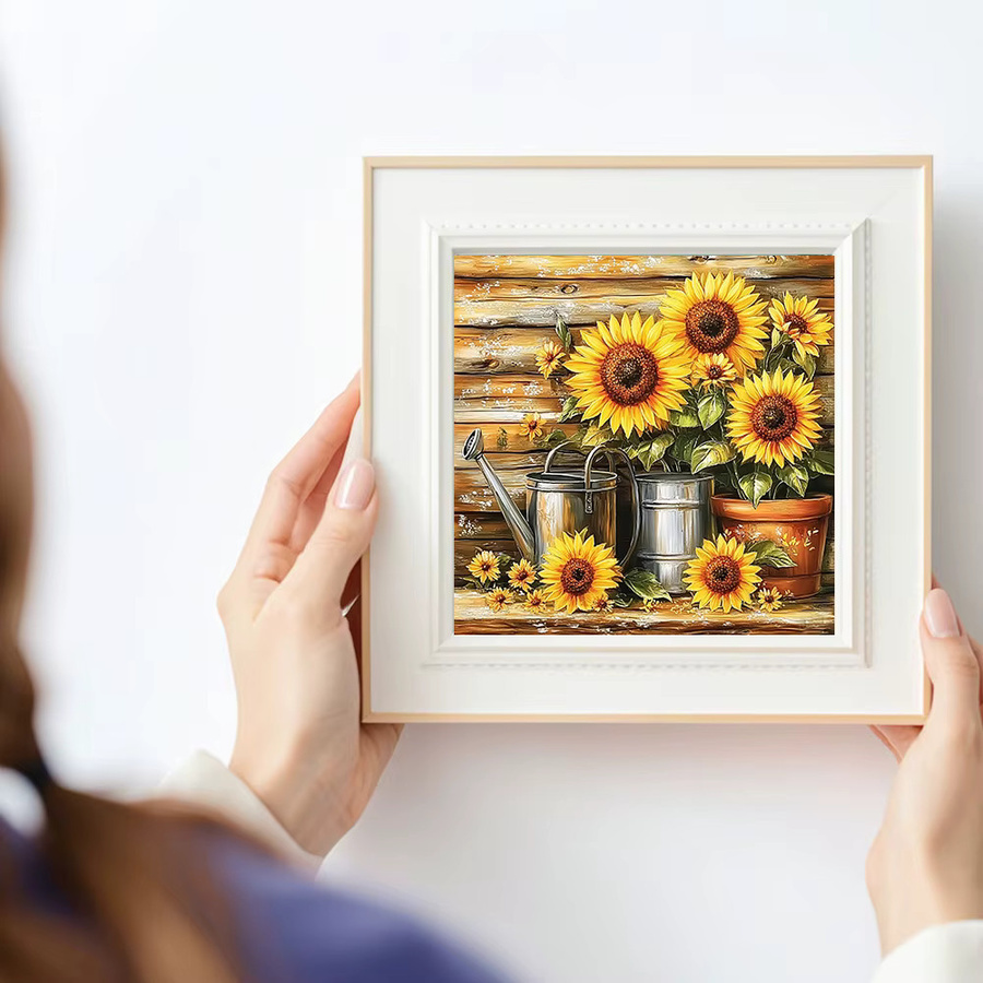 Huacan Diamantgemälde Sonnenblumenvase mit Rundbohrern als dekorative Blumenkunst in Mehrfarbig - Bild 3
