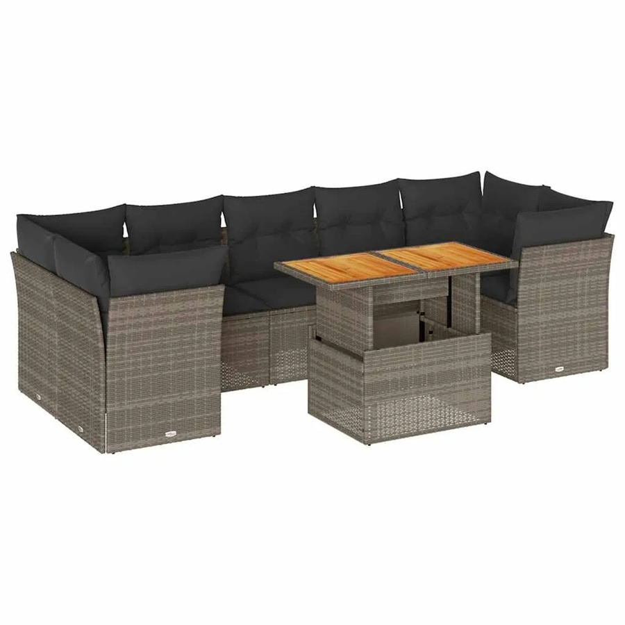 vidaXL 8-teilige Garten-Sofagarnitur aus Poly-Rattan mit Kissen in Grau - Bild 2