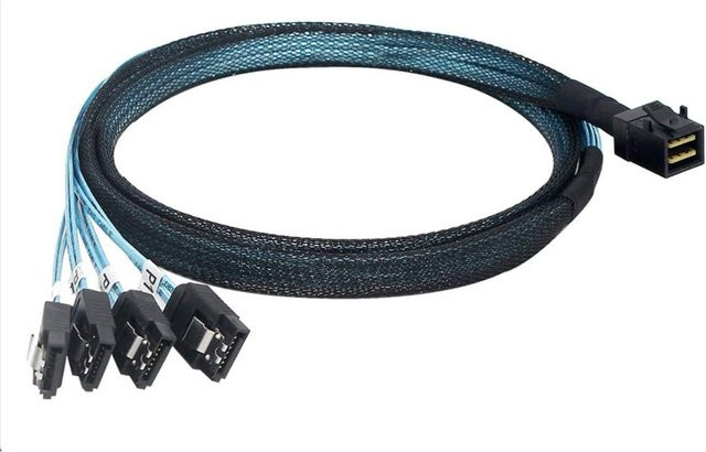 HD Mini SAS SFF8643 auf 4x SATA 3.0 Adapterkabel für SSD und Server-Festplatten 2,5 und 3,5 Zoll, Blau, 6 Gbit/s Unterstützung - Bild 1